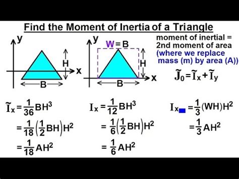 Demonstrates calculation of the <strong>moment of inertia</strong> of a composite shape about the x axis using the parallel axis theorem. . Moment of inertia of isosceles triangle about centroid